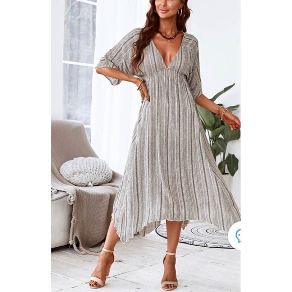 Cupshe  Plunging Striped Summer Flowy Midi Dress Size Large - Picture 5 of 16